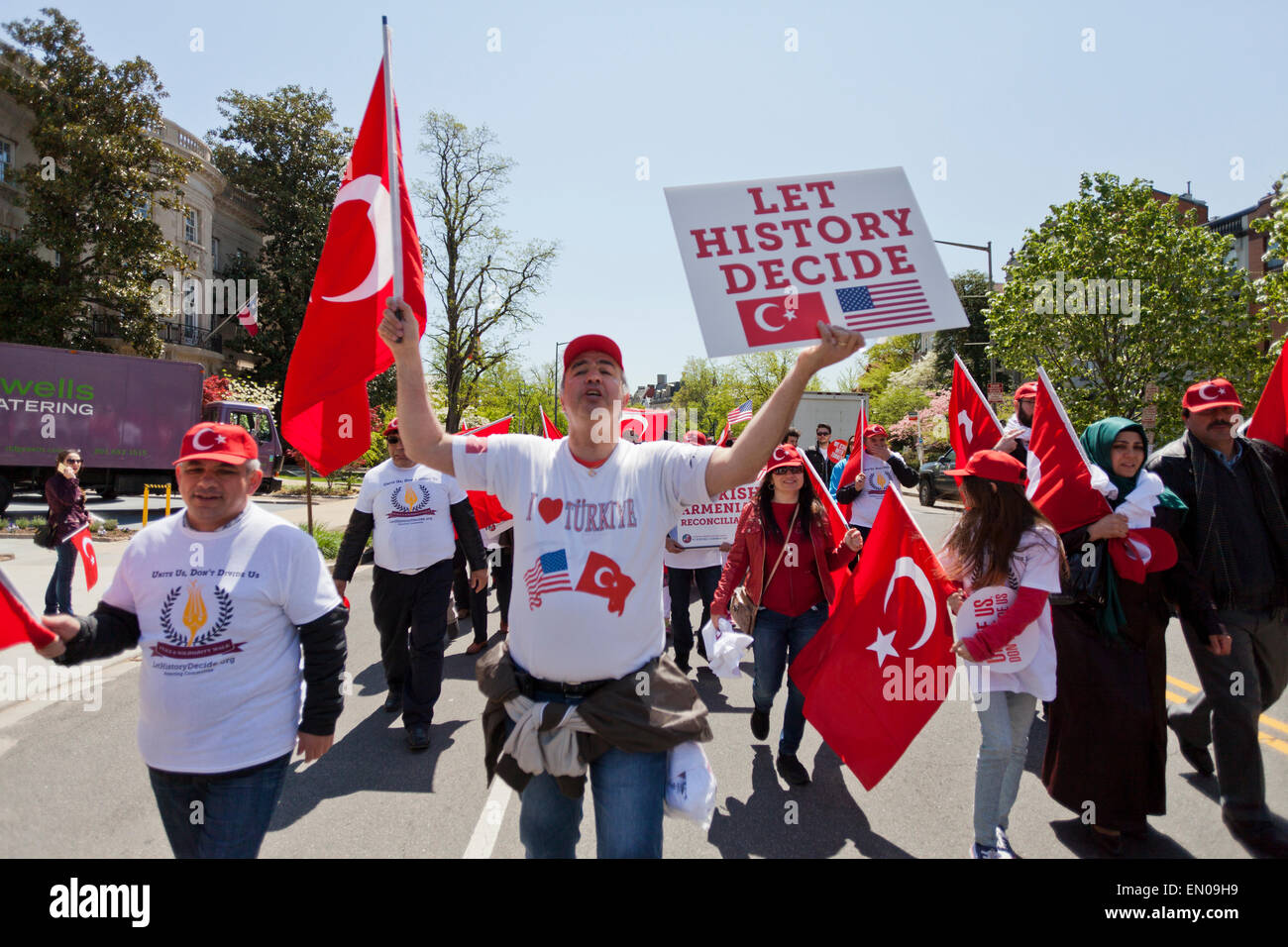 Washington DC, USA. 24th Apr, 2015. Hundreds of Turkish-Americans gathered in Washington, DC to remember the sufferings of Turkish and Armenian heritage, and call for reconciliation and unity among Americans of diverse backgrounds, on the 100th anniversary of the 1915 events.  The PeaceWalk rally, led by the Turkish American Steering Committee (TASC), marched from the White House to the Turkish Embassy. Credit:  B Christopher/Alamy Live News Stock Photo