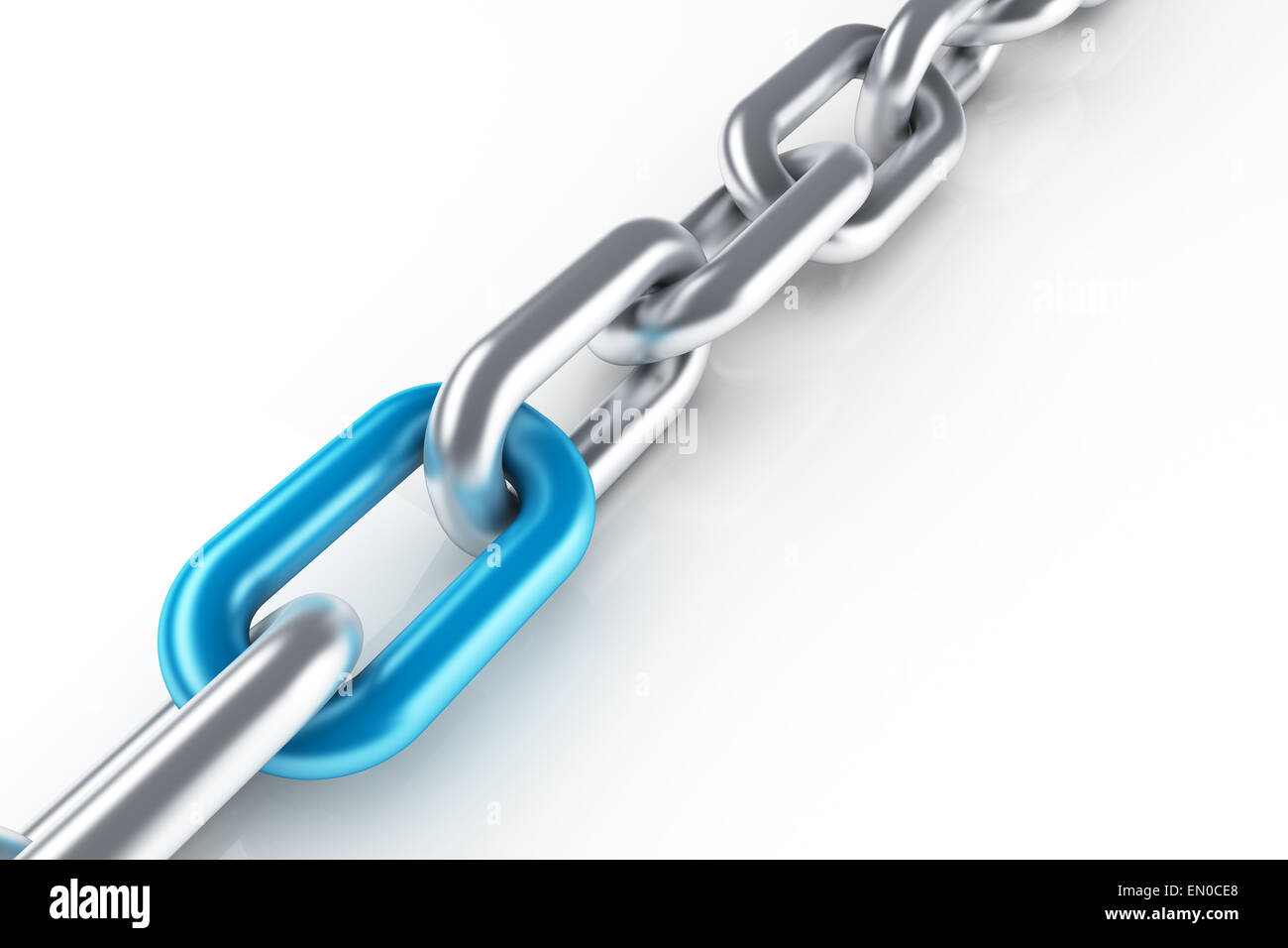 Stainless steel chain with unique blue link Stock Photo