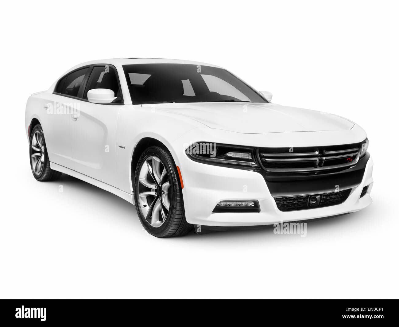 License and prints at MaximImages.com - White 2015 Dodge Charger RT Road and Track sports car isolated on white background with clipping path Stock Photo