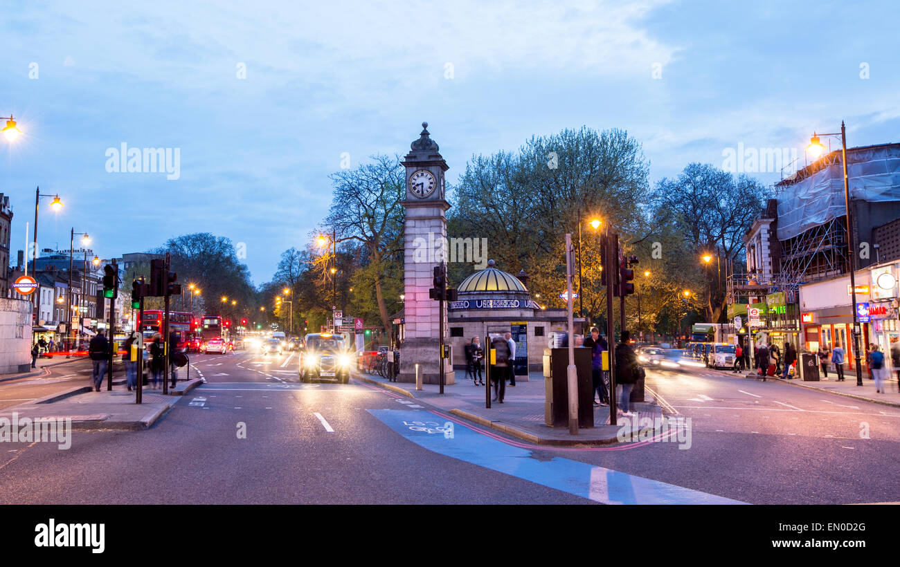 Clocktower and Tube at Night Clapham Old Town London UK Stock Photo