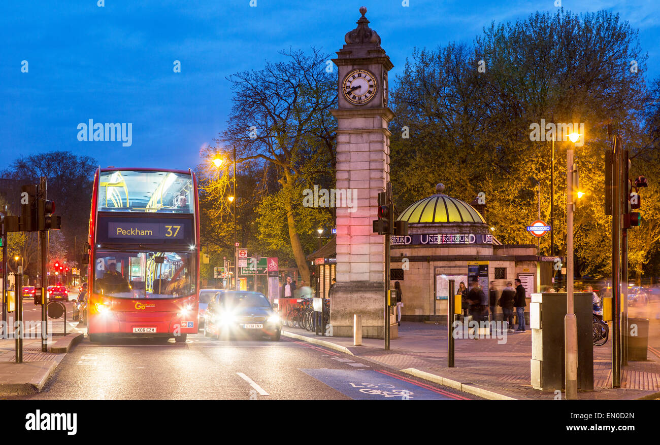 Clocktower and Tube at Night Clapham Old Town London UK Stock Photo