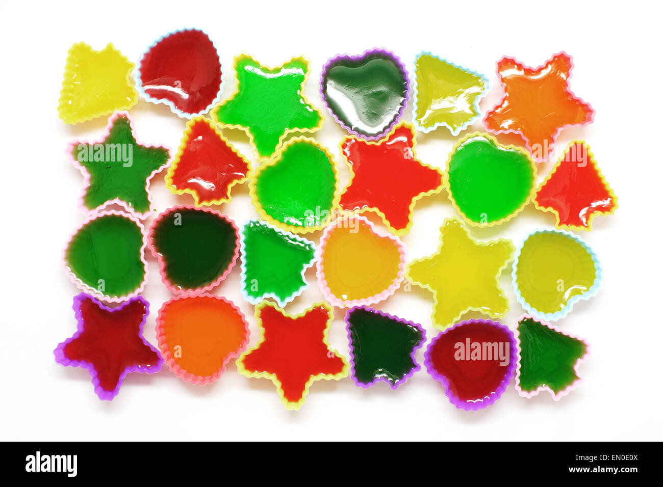 colorful gelatin or jelly dessert isolated on white background Stock