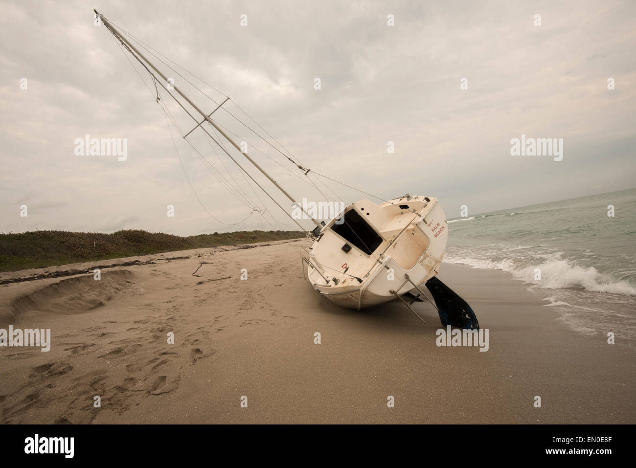 A washed up sailboat Stock Photo