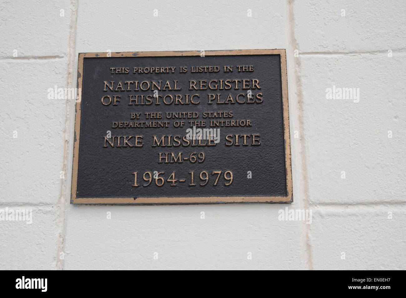 The Nike missile site register plaque commemorates the southernmost defense outpost during the cuban missile crisis Stock Photo