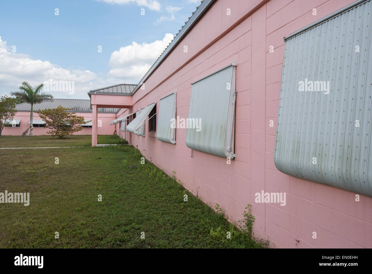 This old pink building once housed the officers of the southernmost missile site in the US. Stock Photo