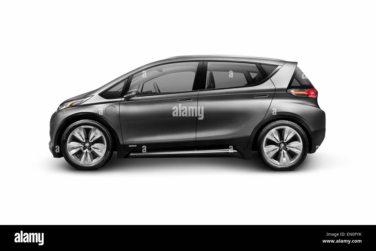 License available at MaximImages.com - Grey 2015 Chevrolet Bolt EV concept electric car side view isolated on white background with clipping path Stock Photo