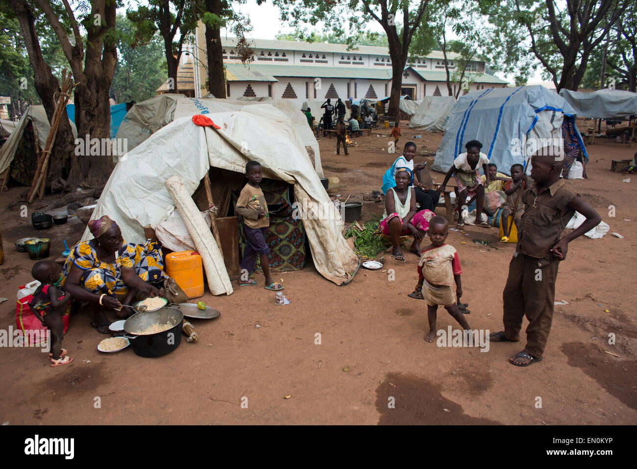 Displaced people have taken refuge at the catholic mission Stock Photo