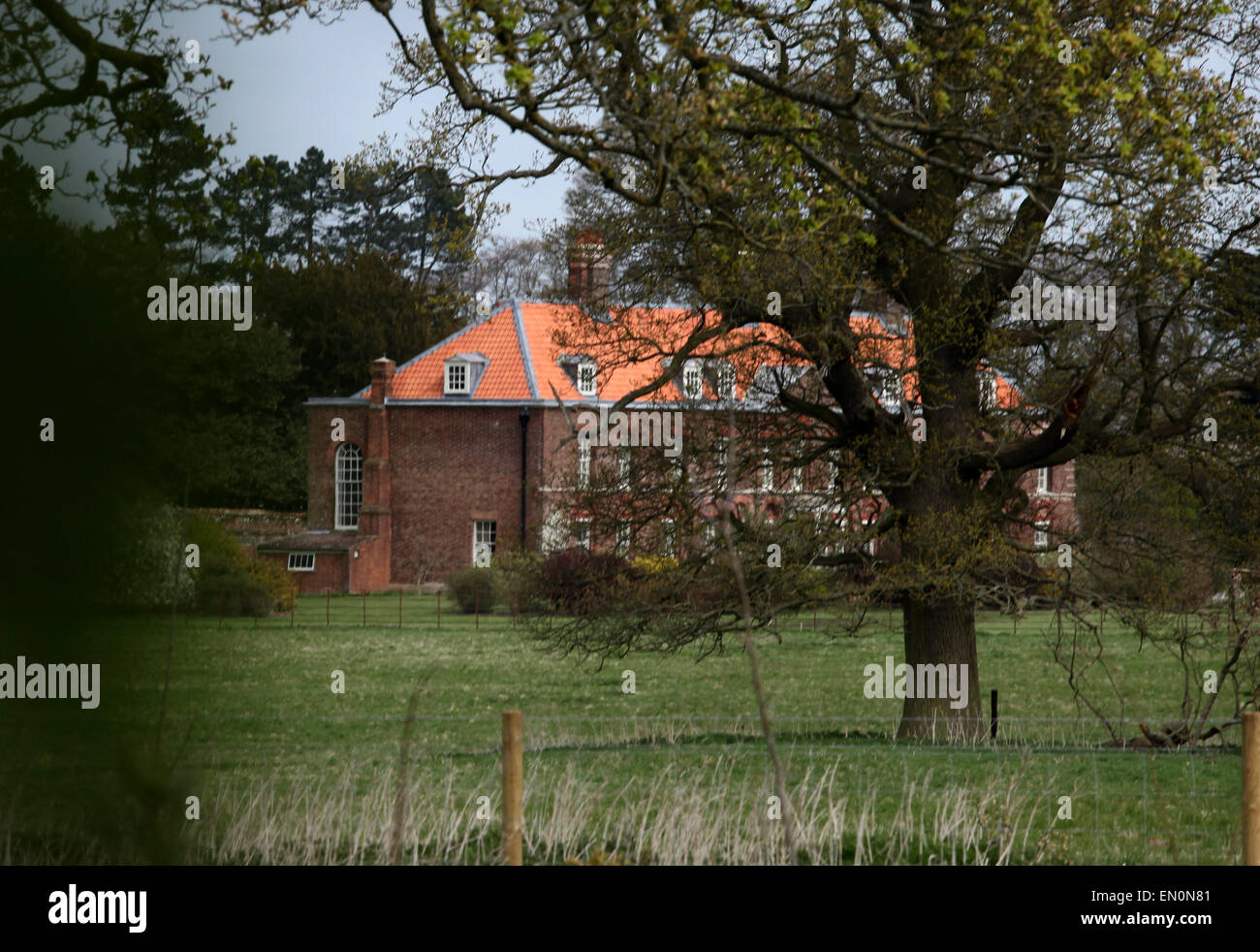 Duke and Duchess of Cambridge privacy . . Anmer, Norfolk, UK . . 22.04.2015 The Duke and Duchess of Cambridge, Prince William and Kate Middleton, have stepped up their plans for privacy at Anmer Hall by having willow screens put up all around the grounds to stop any prying eyes. Anmer Hall can just be seen to the left of the start of the screens if you look very closely. © Paul Marriott Photography Stock Photo