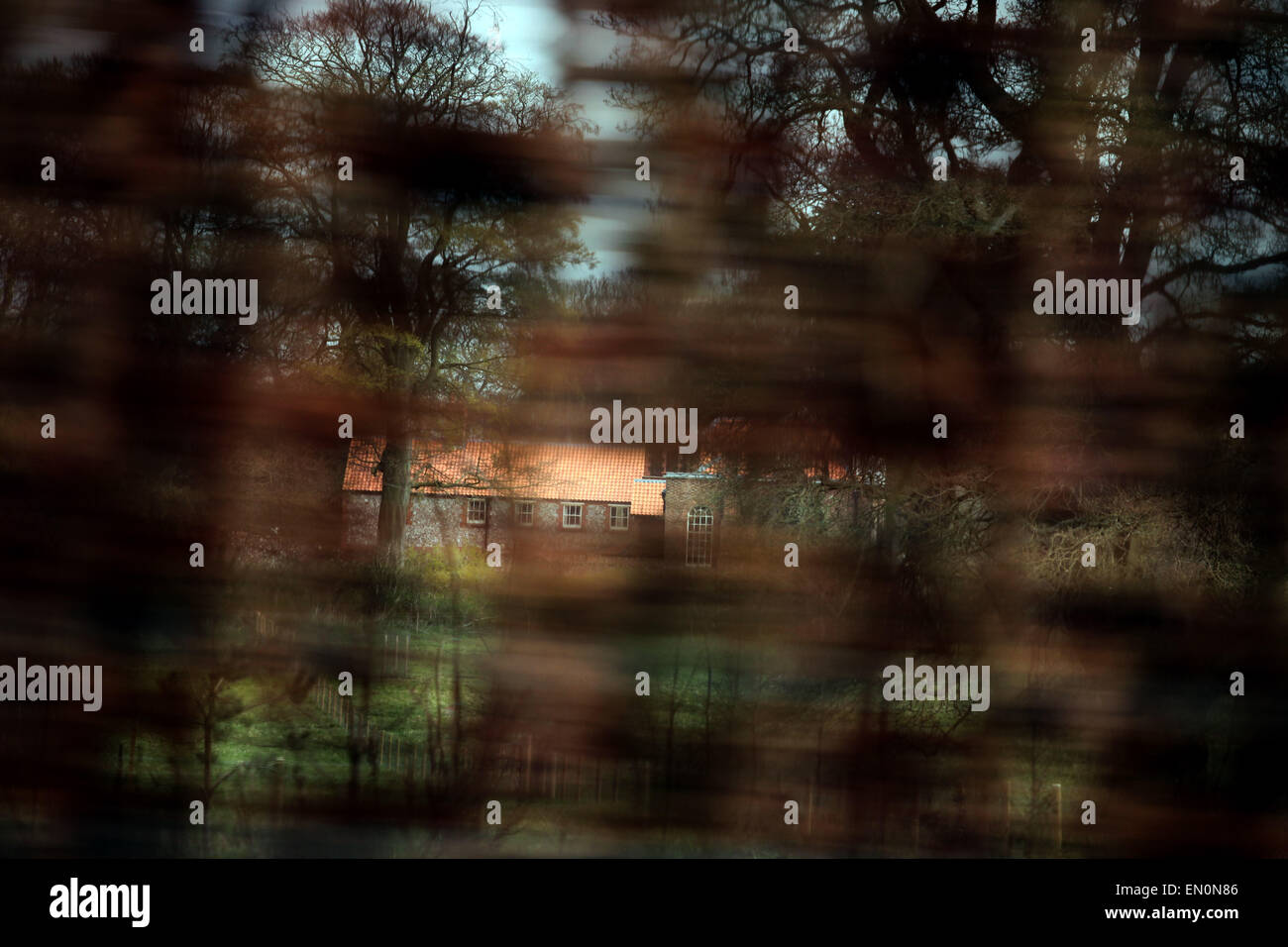 Duke and Duchess of Cambridge privacy . . Anmer, Norfolk, UK . . 22.04.2015 The Duke and Duchess of Cambridge, Prince William and Kate Middleton, have stepped up their plans for privacy at Anmer Hall by having willow screens put up all around the grounds to stop any prying eyes. Anmer Hall can just be seen to the left of the start of the screens if you look very closely. © Paul Marriott Photography Stock Photo