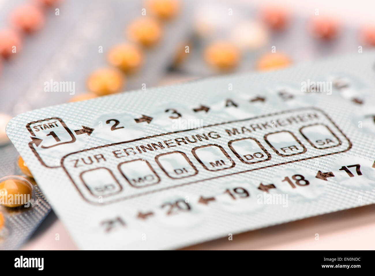 birth control pills in box Stock Photo