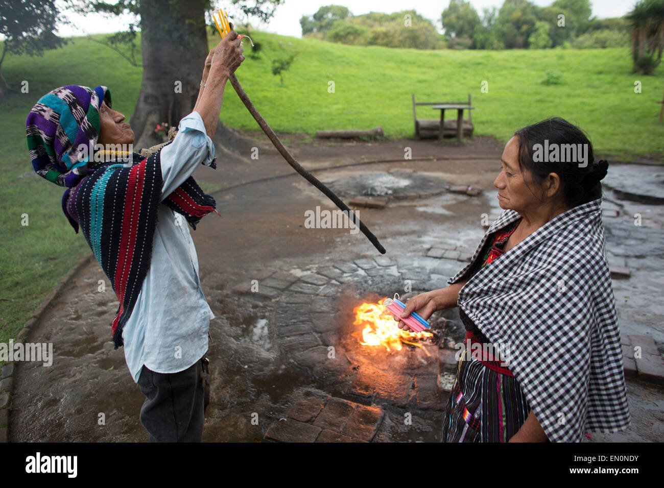 kaminaljuyu (place of ancestors) Archaeological Park is still used by Maya to offer prayers Stock Photo