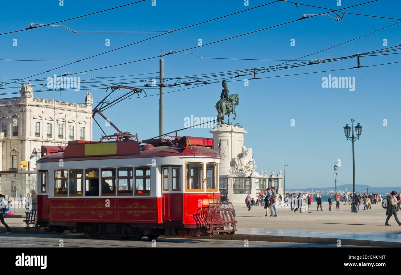 Lisbon tram in Praca do Comercio, Lisbon. Portugal. Stock Photo