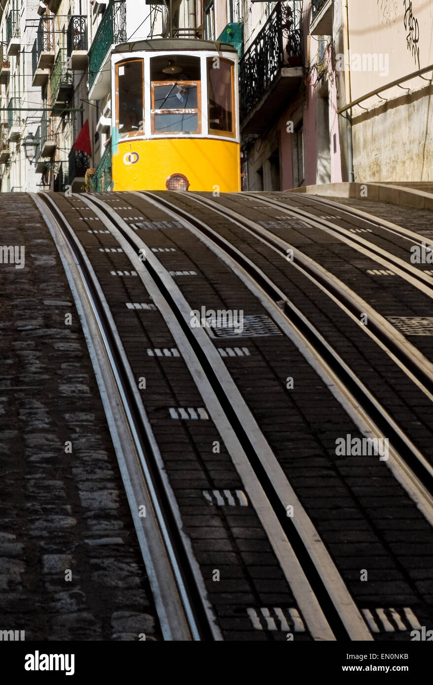Lisbon tram in Bairro Alto district, Lisbon. Portugal. Stock Photo