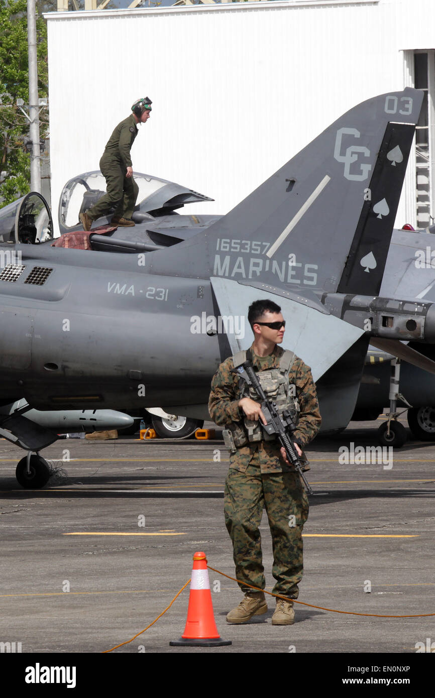 Pampanga, Philippines. 25th Apr, 2015. A U.S. marine walks in front of
