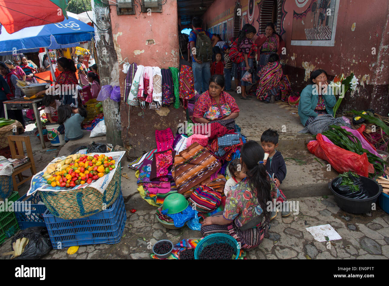 market in front of The Iglesia de Santo Tomas, Guatemala Stock Photo