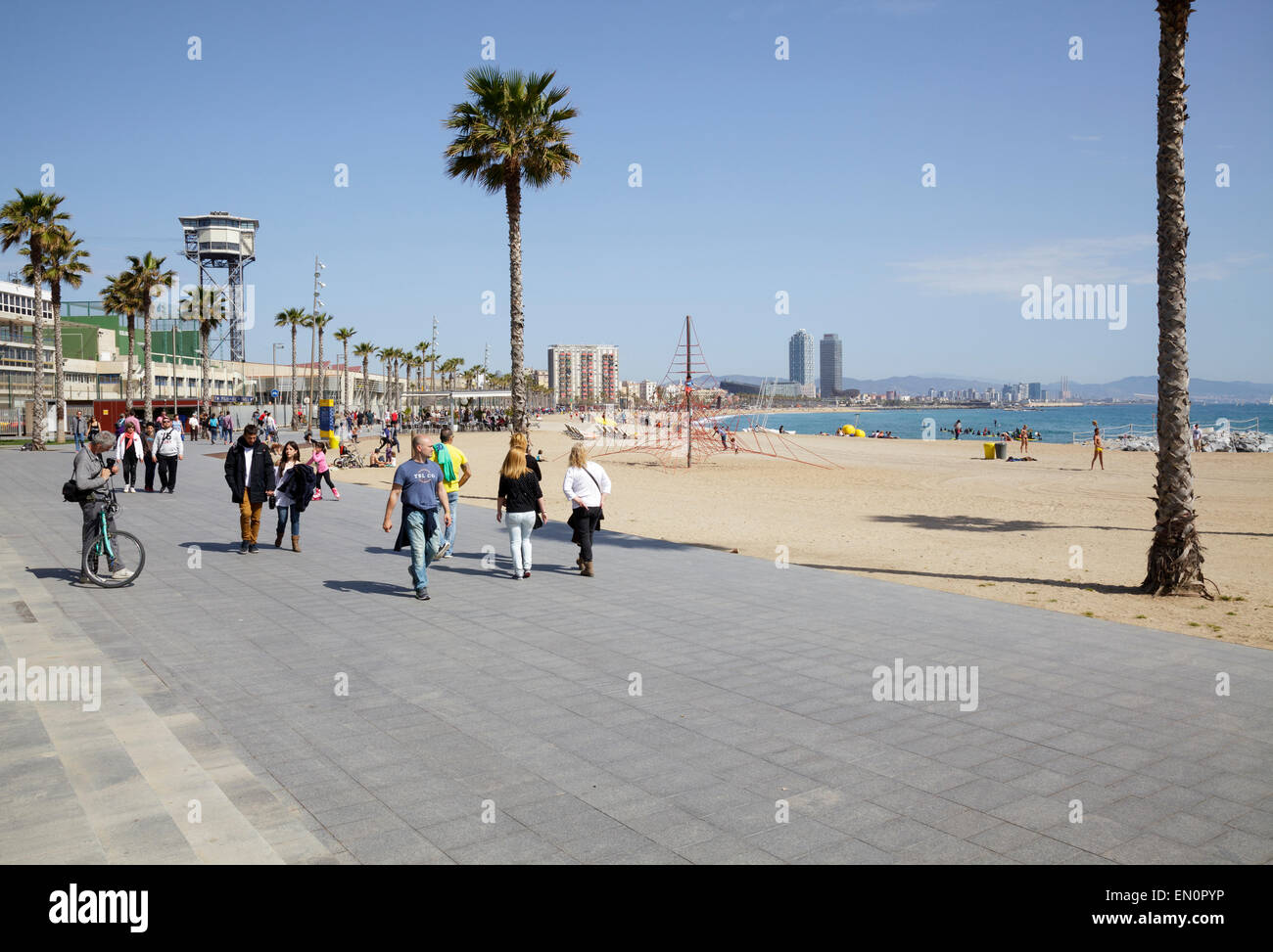 Passeig del Mare Nostrum and Barceloneta Beach, Barcelona, Catalonia, Spain Stock Photo