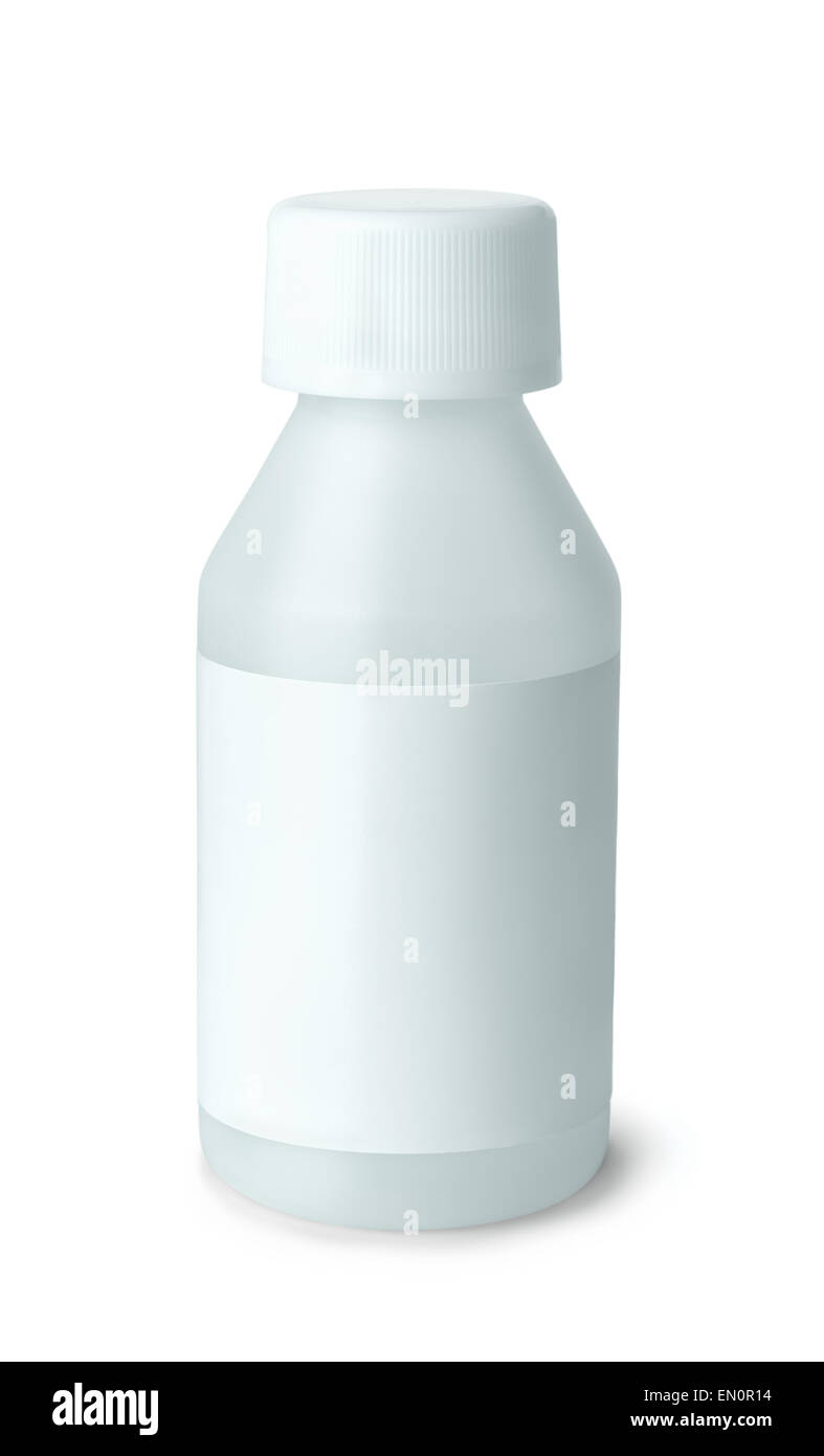 White plastic medicine bottle with blank label Stock Photo