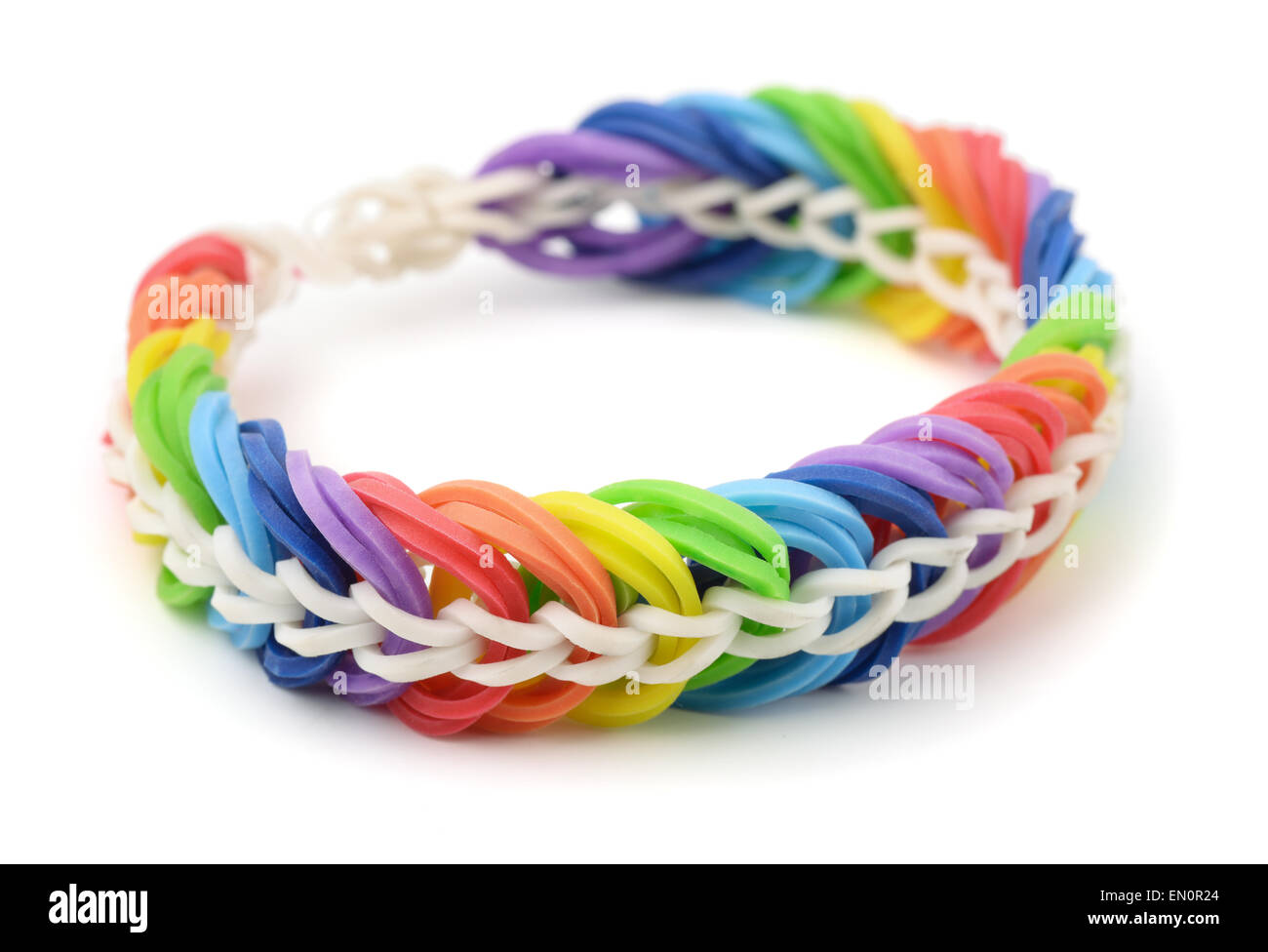 Rainbow rubber band bracelet isolated on white Stock Photo - Alamy