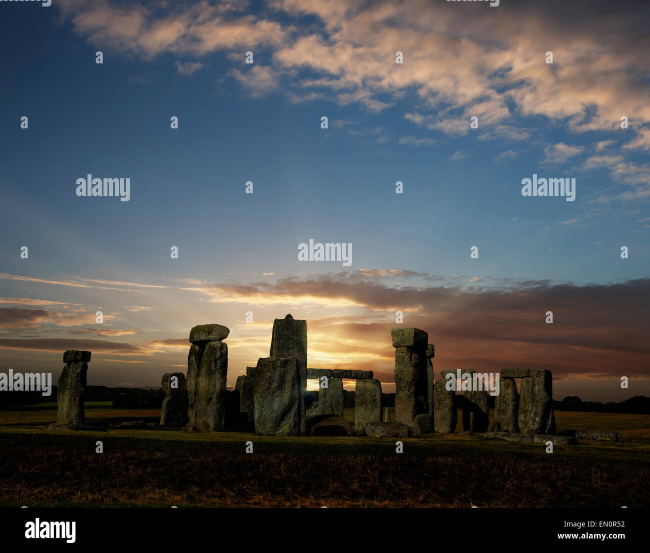 Stonehenge with summer solstice sunrise Stock Photo