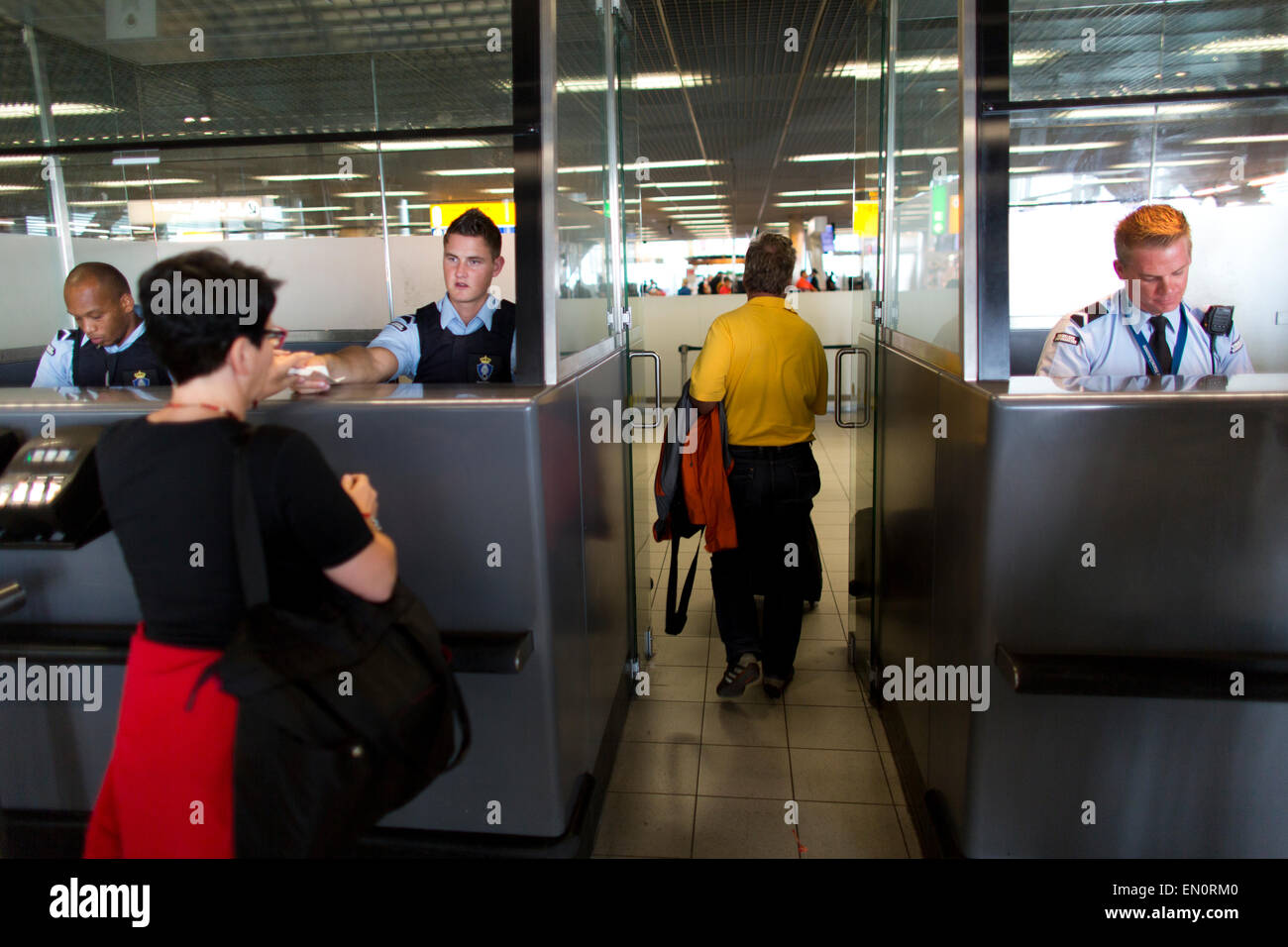 passport control at schiphol airport Stock Photo