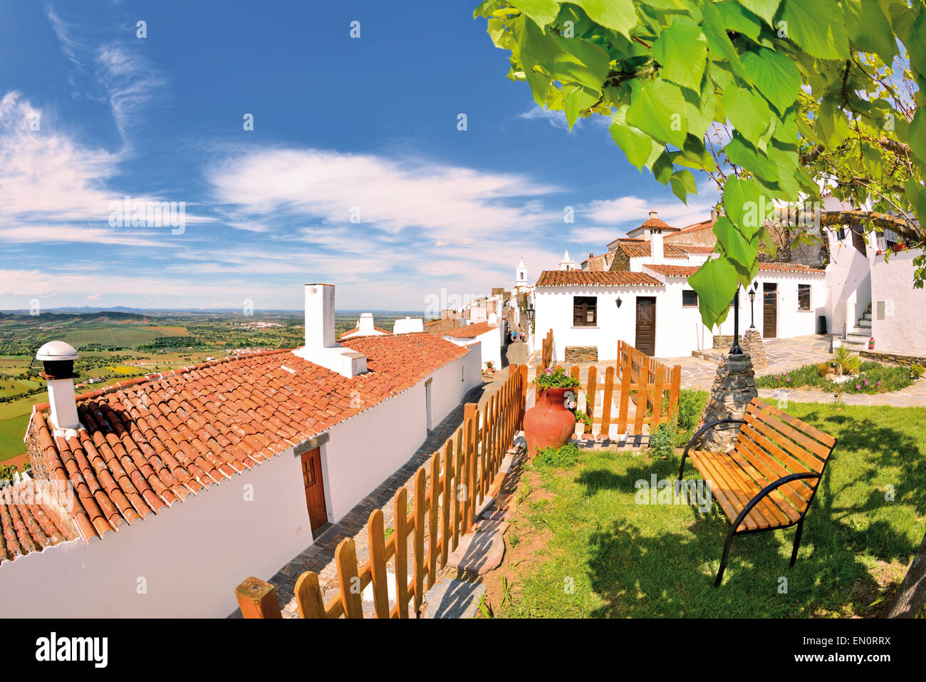 Portugal, Alentejo: View to the houses of historic village Monsaraz Stock Photo
