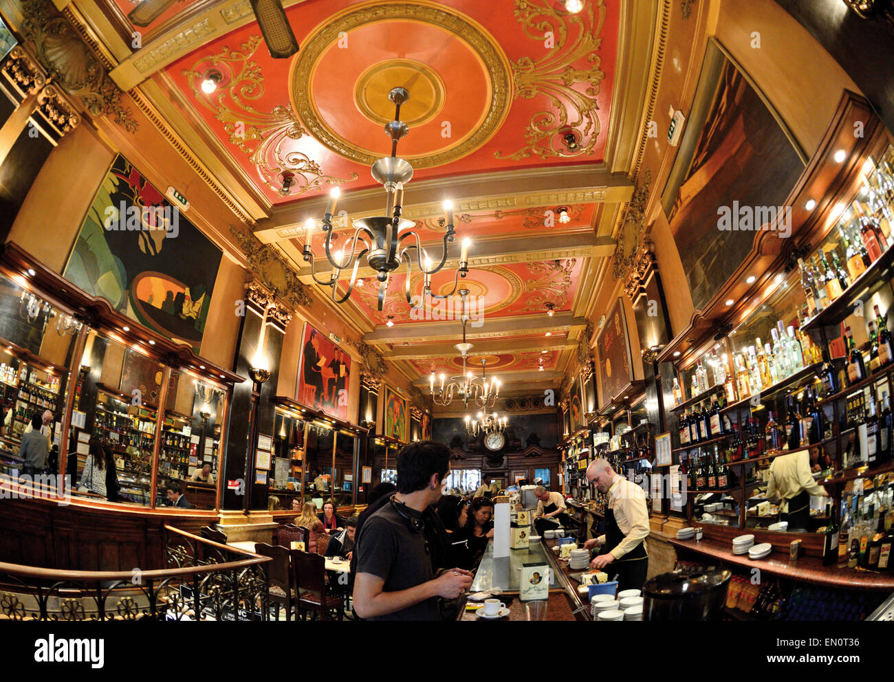 Portugal, Lisbon: Interior of the historic coffee house 'A Brasileira' at the Chiado Stock Photo