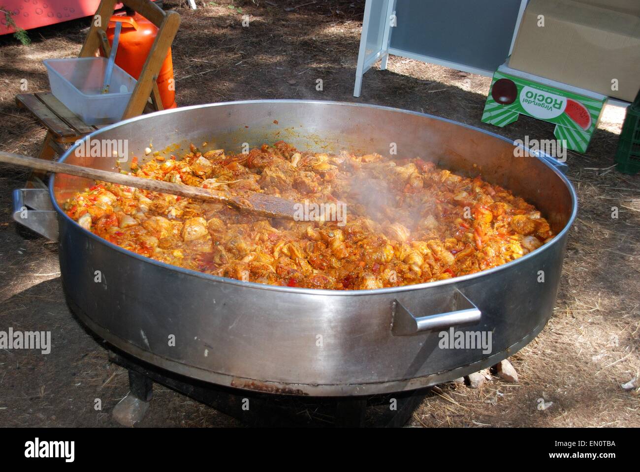 Large Paella being cooked during the Romeria San Bernabe procession