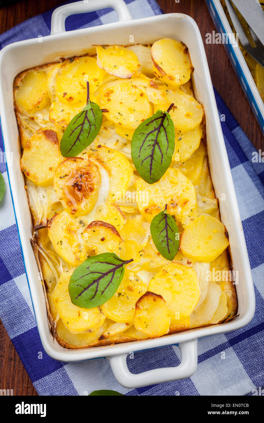 Potato gratin with herbs - top view Stock Photo