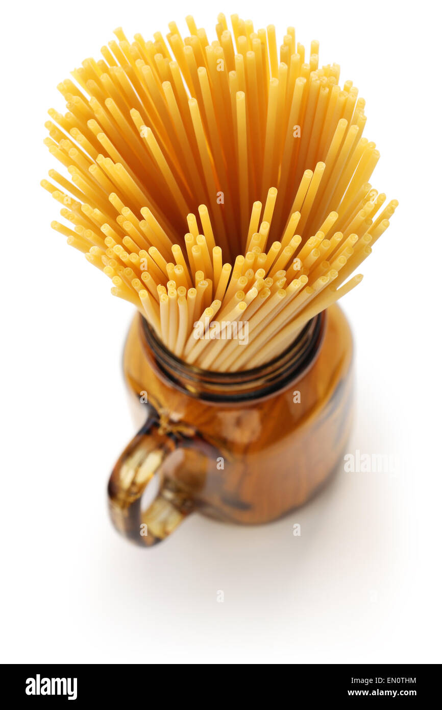 bucatini, italian pasta, thick spagetti with a hollow center Stock Photo