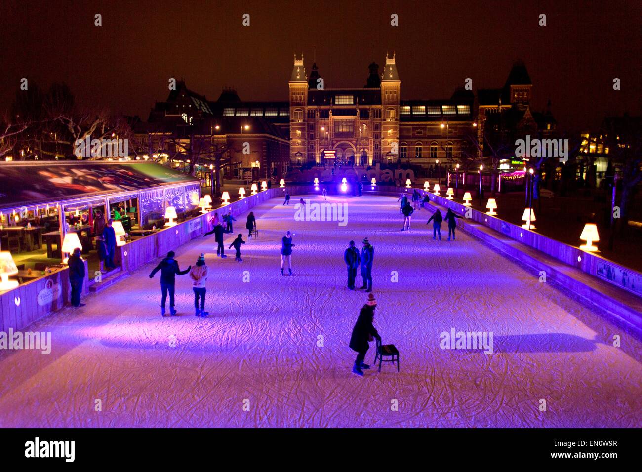 skating rink in front of the Rijksmuseum Stock Photo