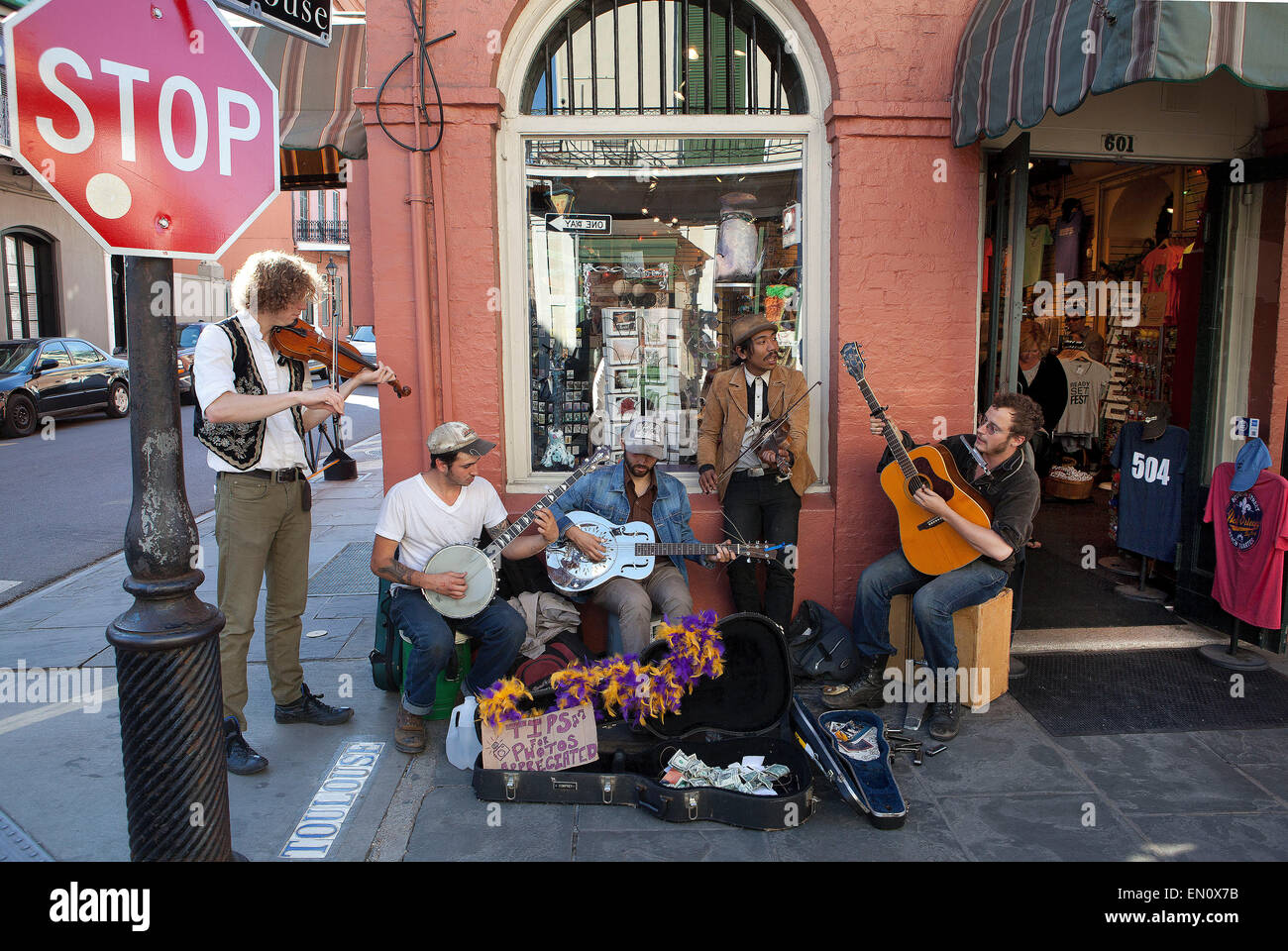 New Orleans,Louisiana a Cajun band busking on Bourbon Street,French