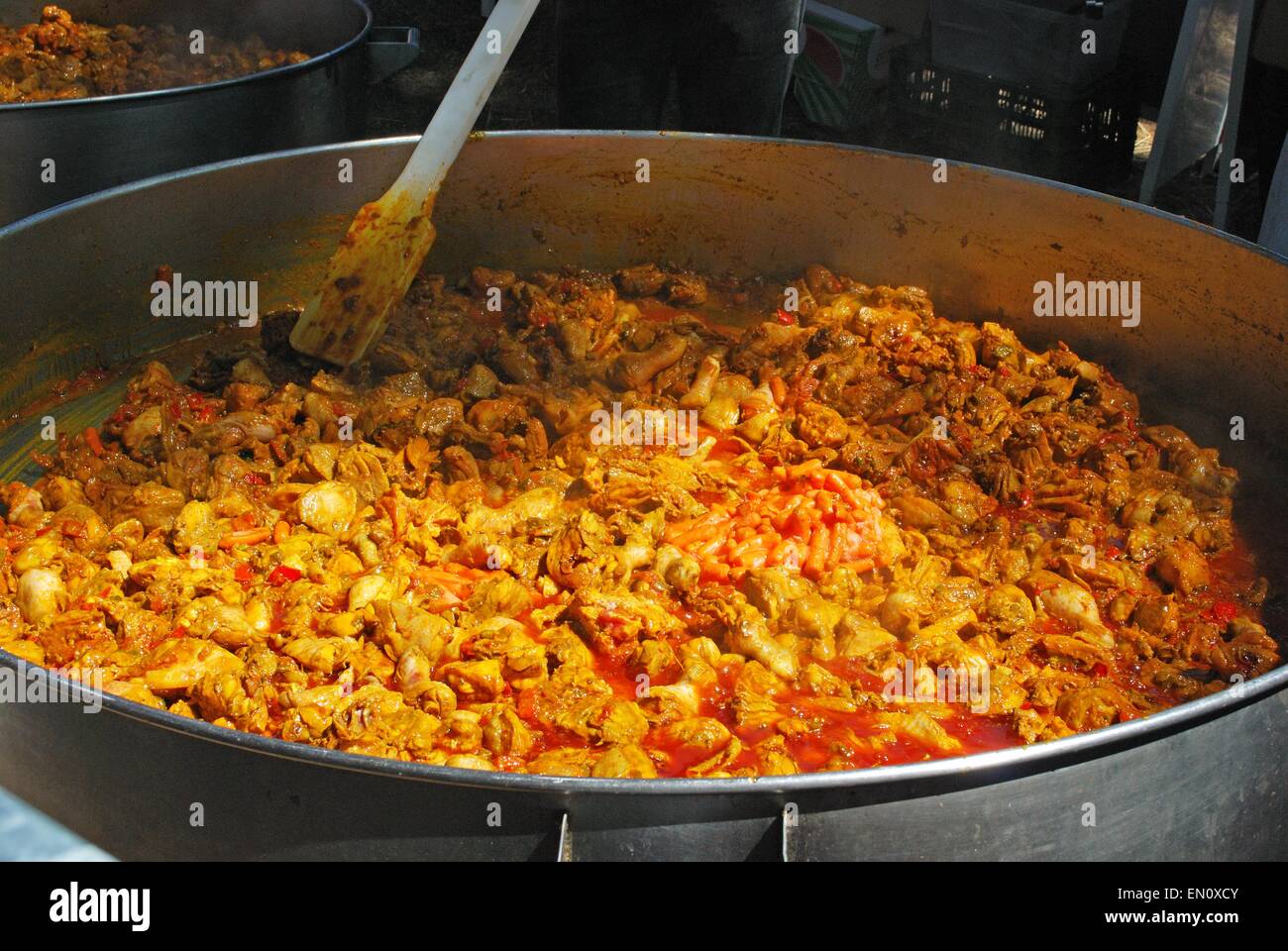 Large Paella being cooked during the Romeria San Bernabe procession