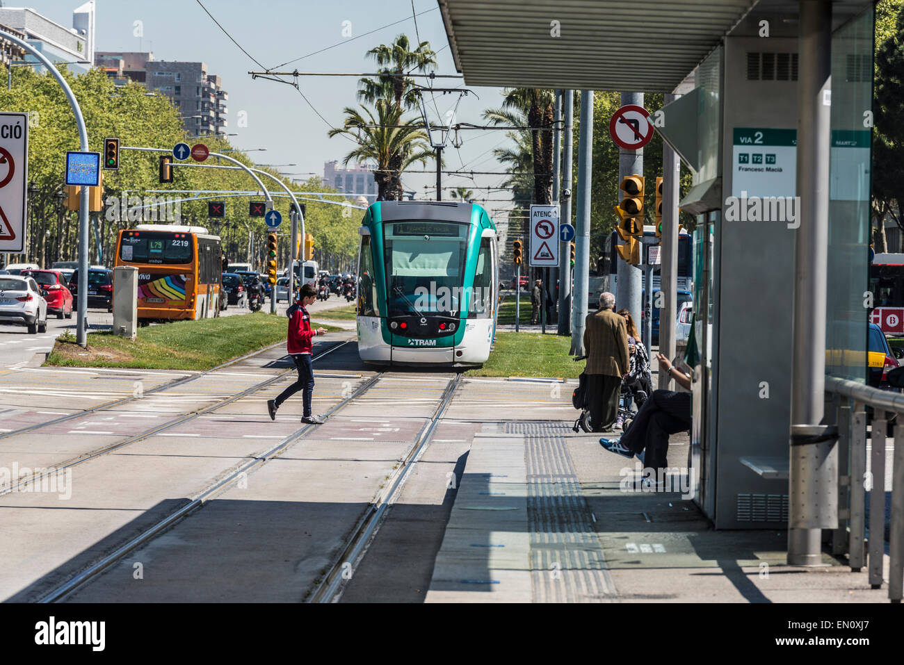 Barcelona tram known as Trambaix in Barcelona, Catalonia, Spain Stock Photo