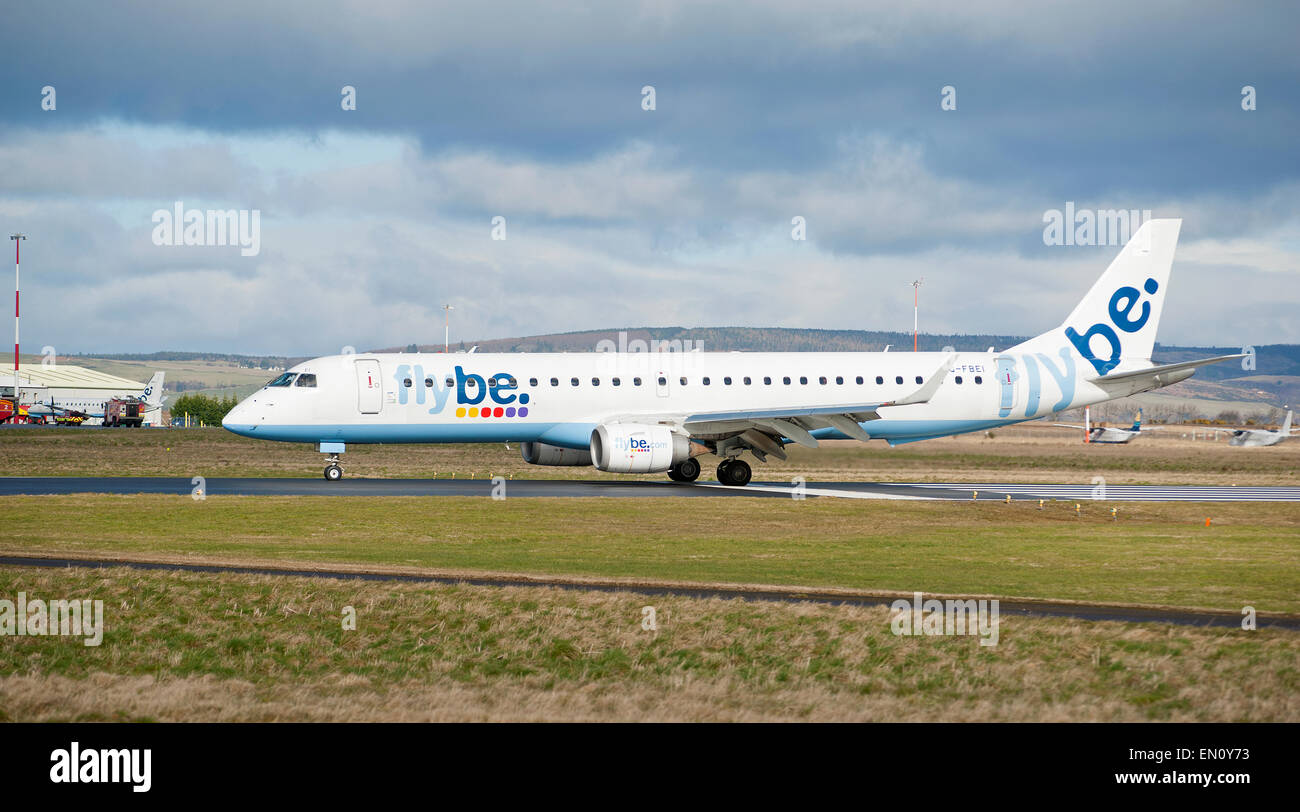 FlyBe Embraer ERJ190-200LR Arriving at inverness dal cross airport, Scotland.  SCO 9699. Stock Photo