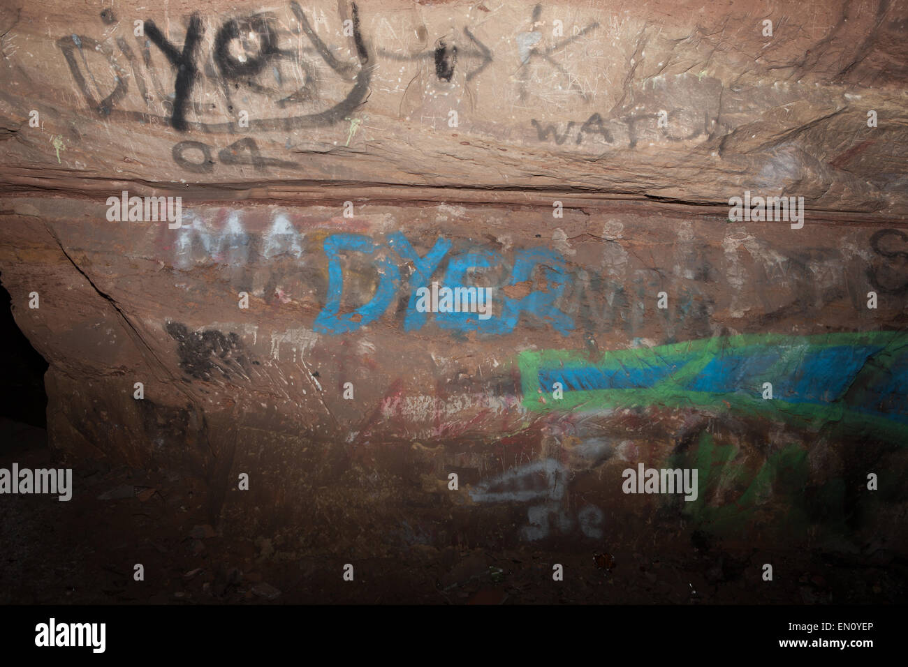 graffiti in uk cave Stock Photo