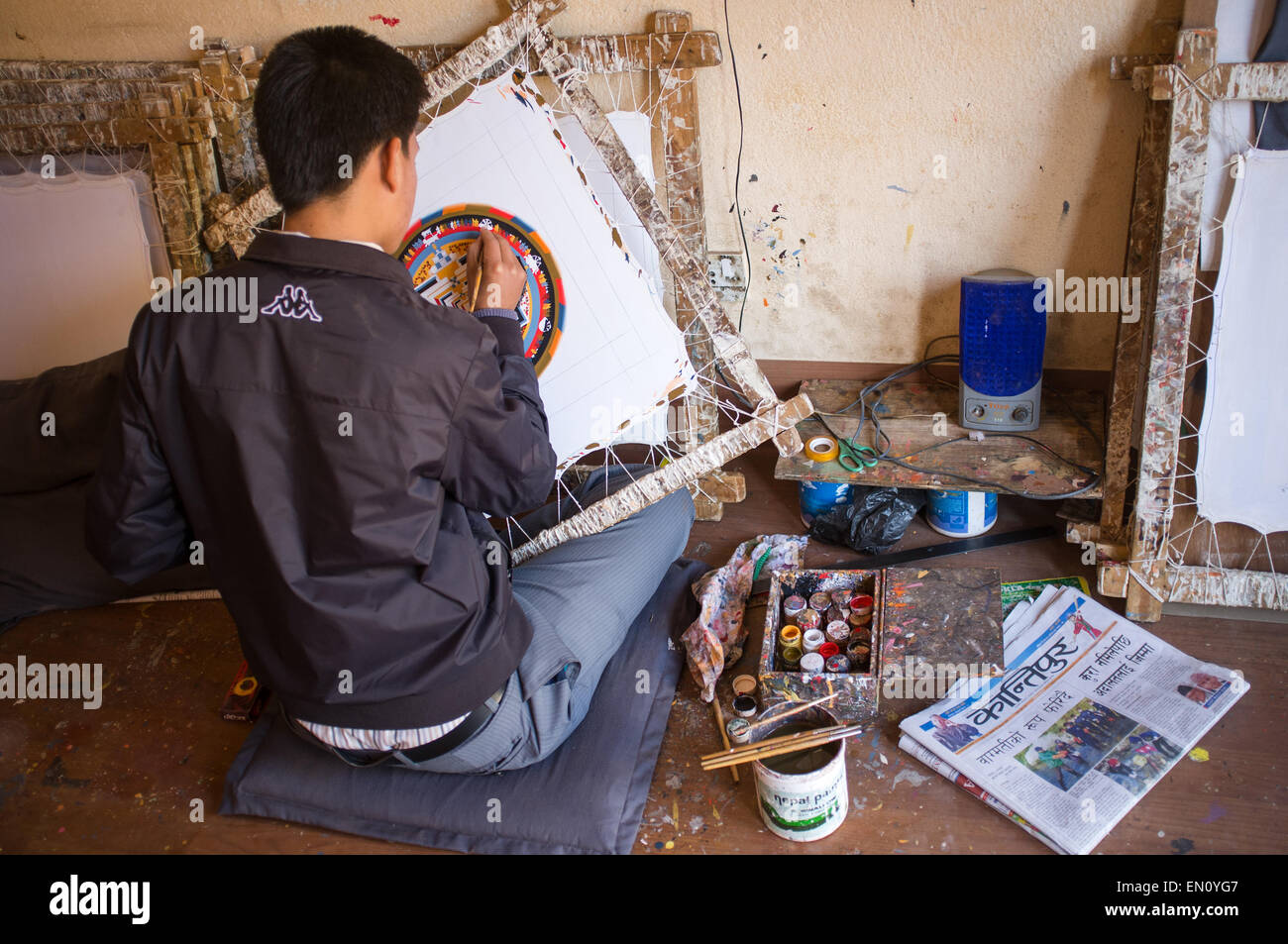 School painting mantras, Kathmandu, Nepal Stock Photo Alamy