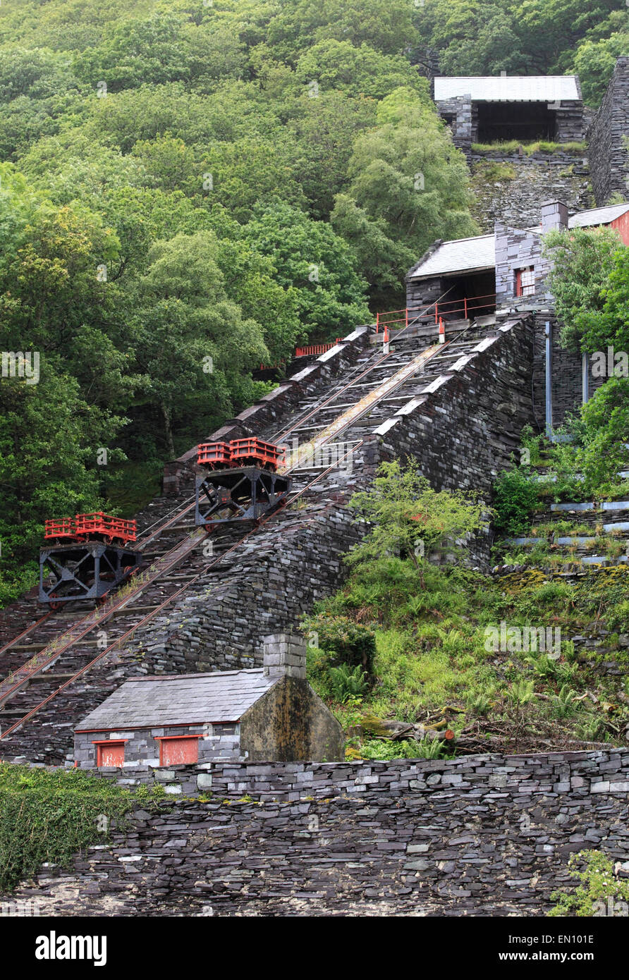 The incline at Dinorwic Quarry, Llanberis, Gwynedd, Snowdonia, Wales, Europe Stock Photo