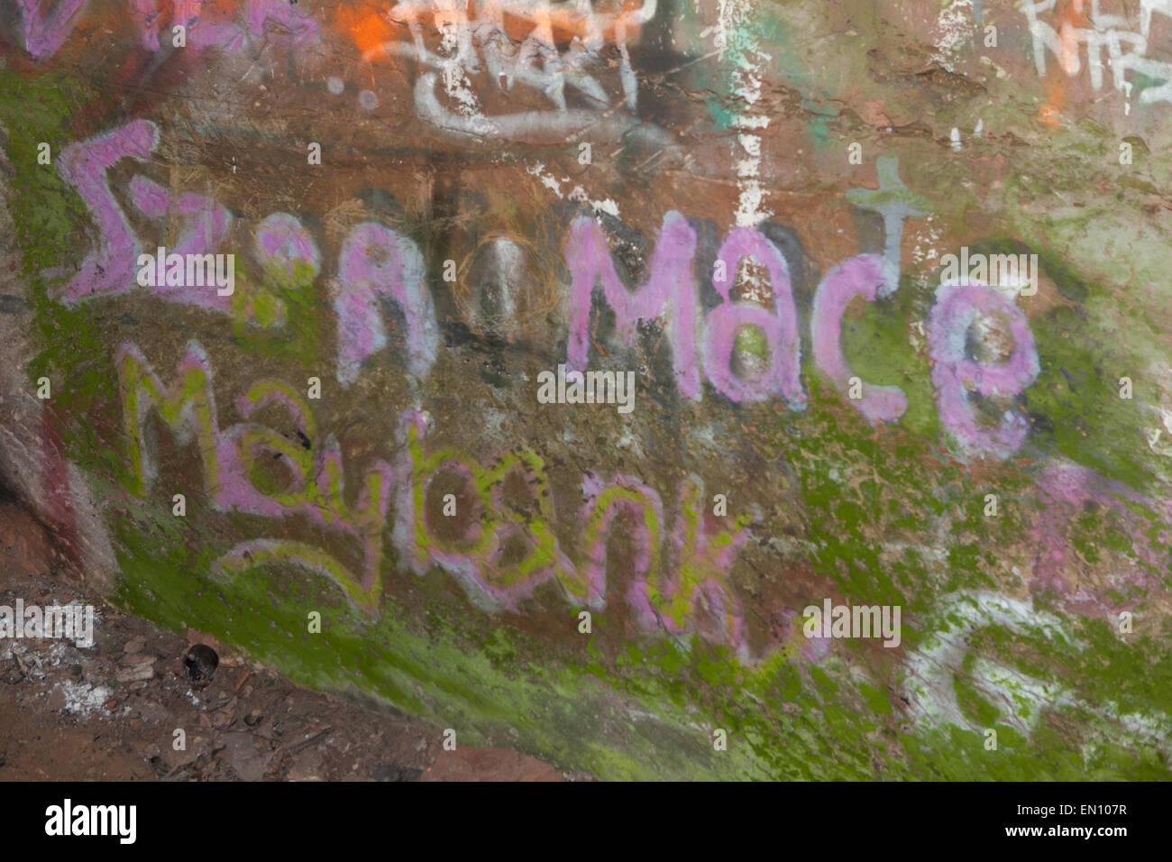 graffiti in uk cave Stock Photo