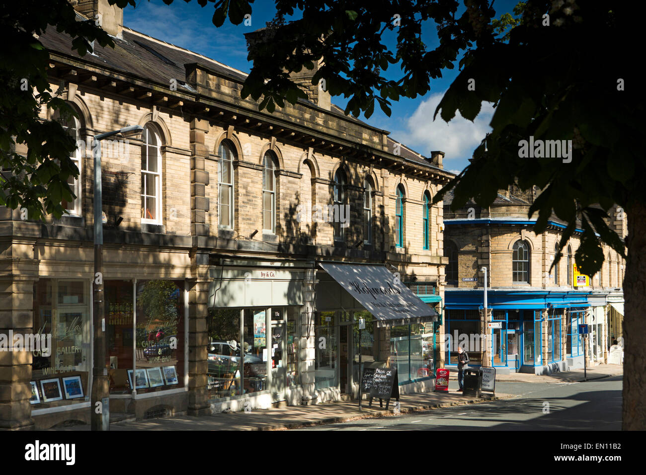 UK, England, Yorkshire, Bradford, Saltaire, Victoria Road, shops at
