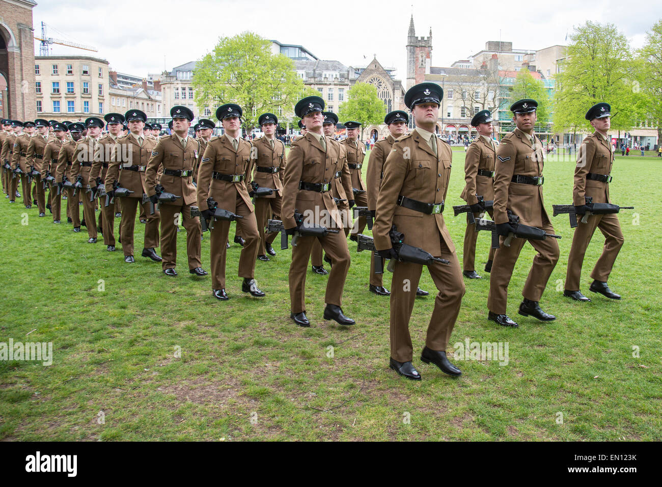 Soldiers from British Army Regiment The Rifles march through the ...