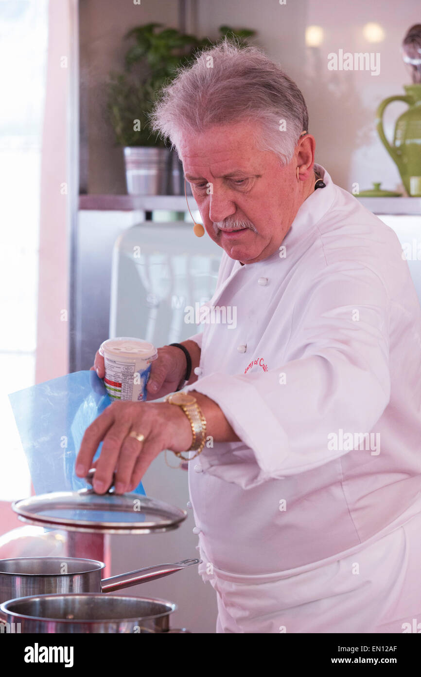 London, UK. 25 April 2015. Celebrity chef Brian Turner gives a cooking