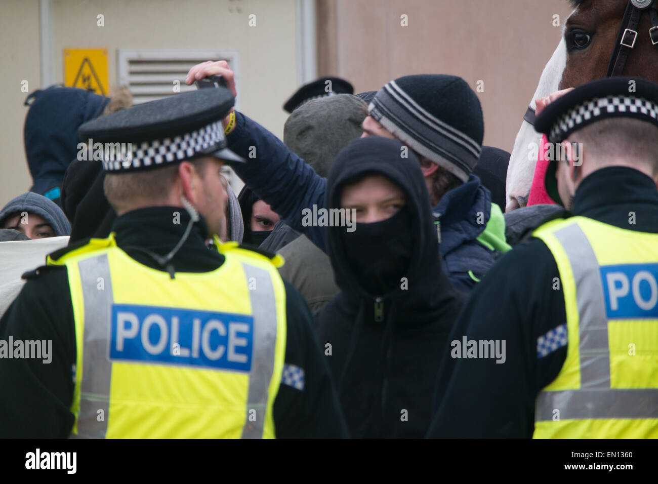 Blackpool UK, 25th April 2015. news, Protestors from the anti-facist ...