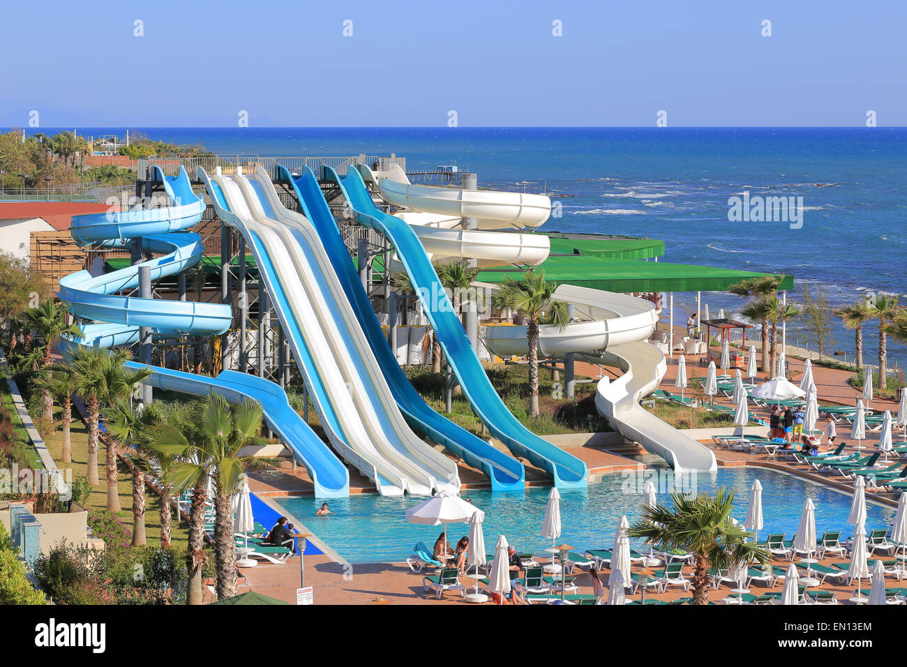 Aqua park slides, water park Stock Photo
