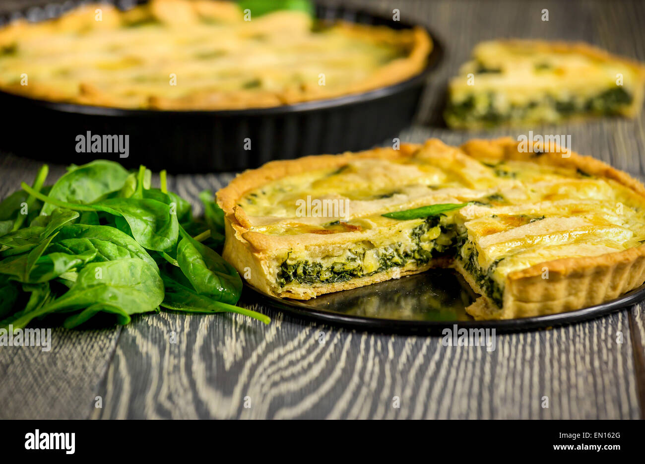 Delicious homemade spinach quiche Stock Photo Alamy