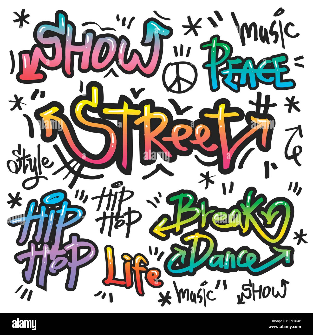 decorative street graffiti art in various color over white background Stock Vector