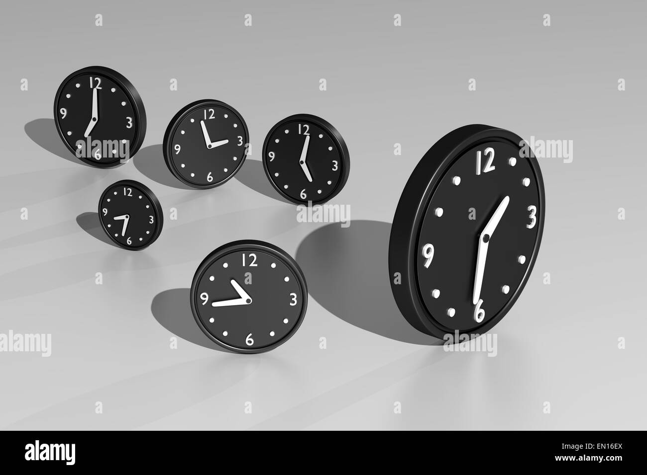 3d rendering of some black clocks Stock Photo Alamy