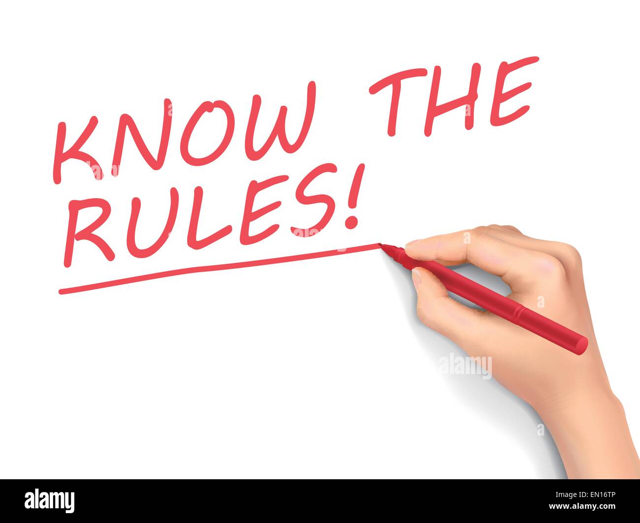 know the rules words written by 3d hand over white background Stock Vector