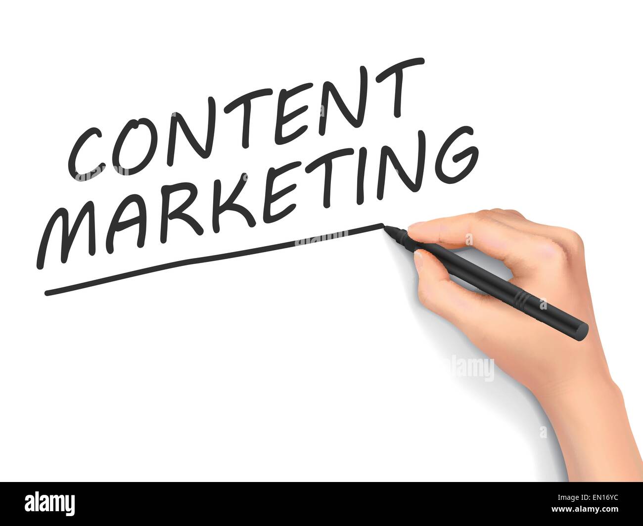 content marketing words written by hand on white background Stock Vector