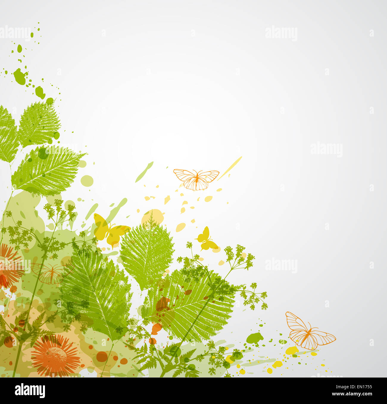 Abstract nature background with butterflies and leaves Stock Photo - Alamy