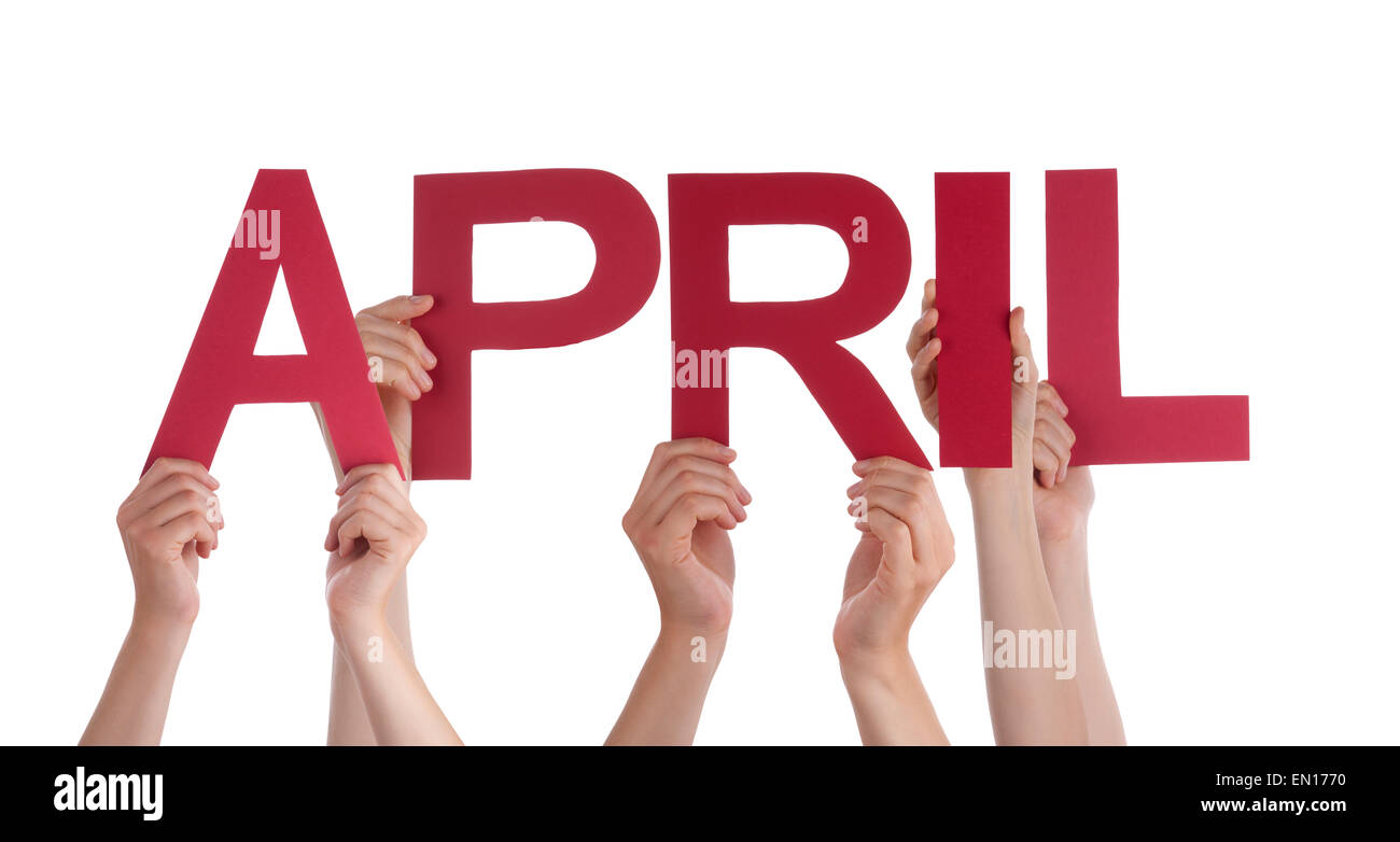Many Caucasian People And Hands Holding Red Straight Letters Or ...